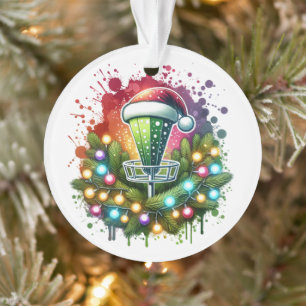 Watercolor Disc Golf Themed Christmas Personalised Ornament