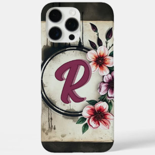 Watercolor Distressed Flowers Chic Messy Monogram iPhone 16 Pro Max Case