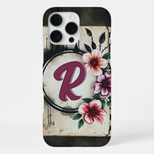 Watercolor Distressed Flowers Chic Messy Monogram iPhone 16 Pro Max Case
