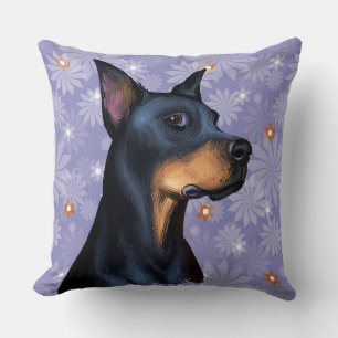 WATERCOLOR DOBERMAN PINSCHER DOG FACE CUSHION