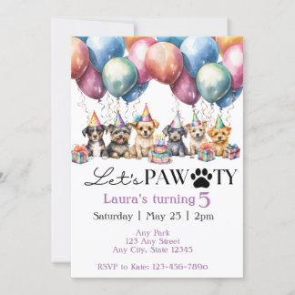 Watercolor Dog Birthday Pawty Invitation