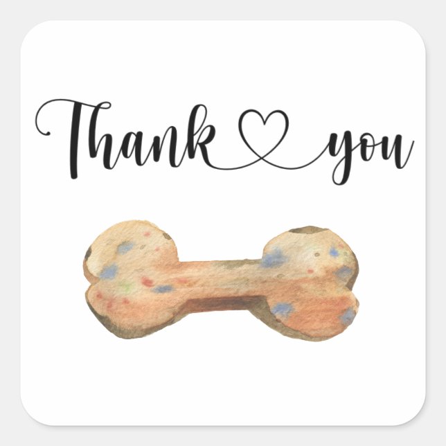 Watercolor Dog Bone Custom Thank you card Square Sticker (Front)