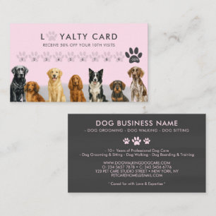 Watercolor Dog Breeds Pet Grooming pink grey Business Card