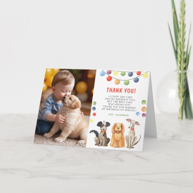 Watercolor Dog First Birthday Party Thank You Card (Front)