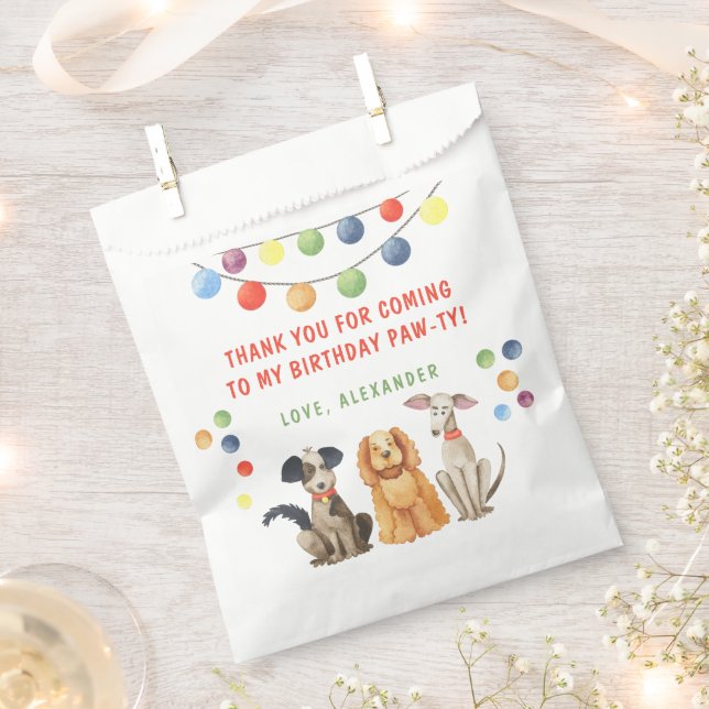 Watercolor Dog First Birthday Party THANK YOU Favour Bag (Clipped)