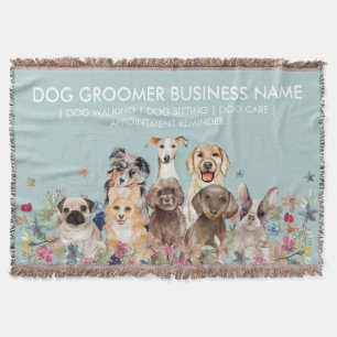 Watercolor Dog Greenery Throw Blanket