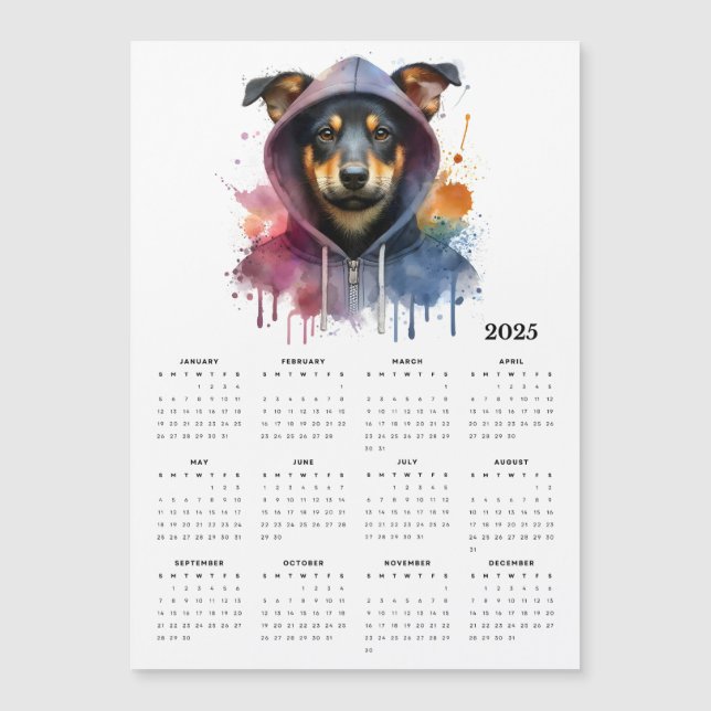 Watercolor Dog in Hoodie Splash Art 2025 Calendar (Front)