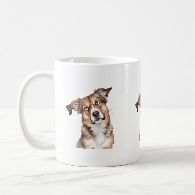 Watercolor Dog is Confused  Surprised Dog Coffee Mug (Left)