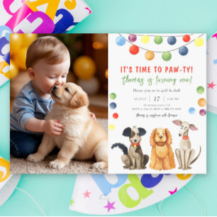 Watercolor Dog Kids Birthday Party Invitation