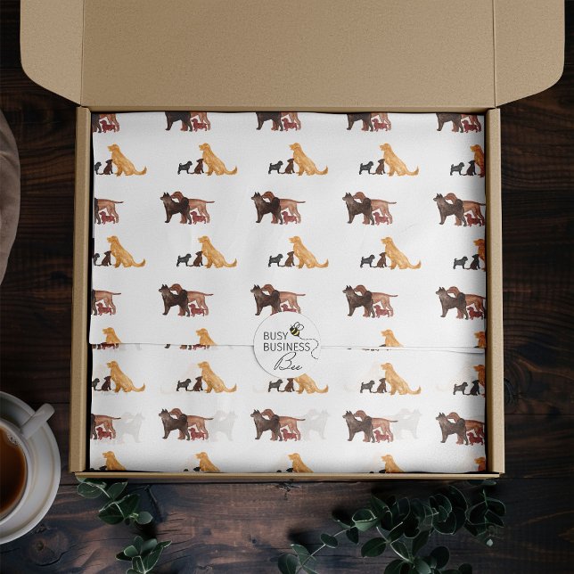 Watercolor Dog Pattern Tissue Paper (Logo branded tissue paper by Busy Business Bee)