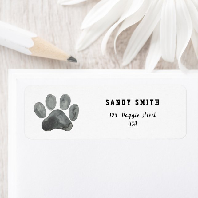 Watercolor dog paw  return address label (Insitu)