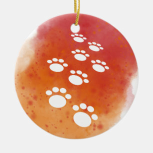 Watercolor Dog Paw Tracks Ceramic Ornament