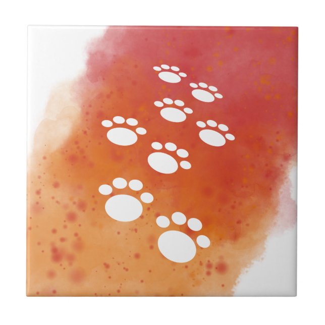 Watercolor Dog Paw Tracks Ceramic Tile (Front)
