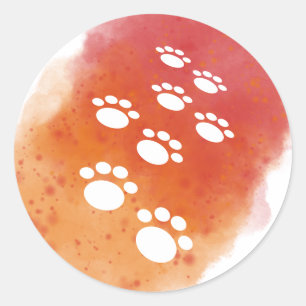 Watercolor Dog Paw Tracks Classic Round Sticker
