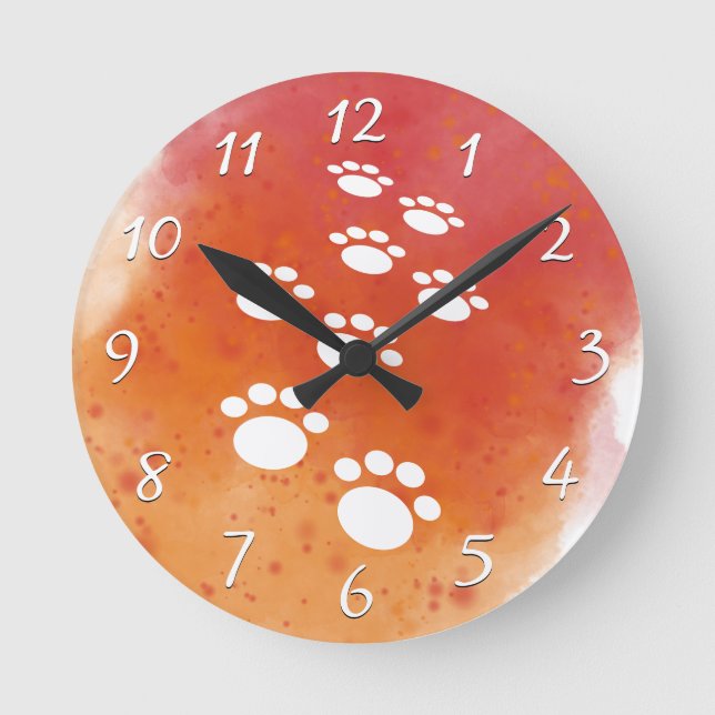 Watercolor Dog Paw Tracks Round Clock (Front)