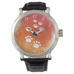 Watercolor Dog Paw Tracks Watch