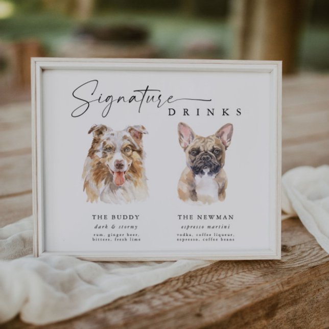 Watercolor Dog Signature Drinks Wedding Bar Sign (Creator Uploaded)