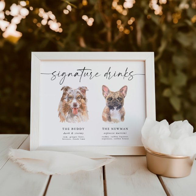 Watercolor Dog Signature Drinks Wedding Bar Sign (Creator Uploaded)