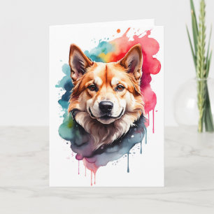 Watercolor Dog Splatter Art Portrait Splash Blank Card