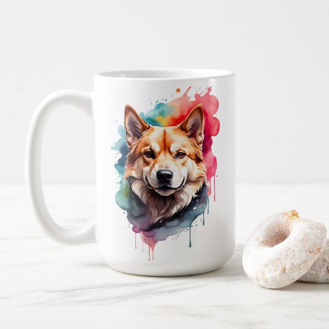 Watercolor Dog Splatter Art Portrait Splash  Coffee Mug (With Donut)