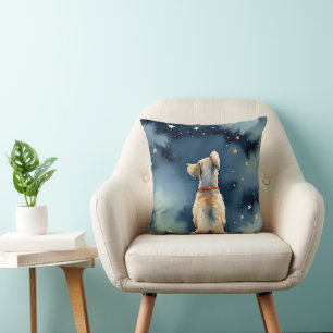 Watercolor Dog Staring At Stars Cushion