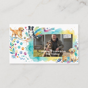Watercolor Dog Trainer Business Card with Photo 