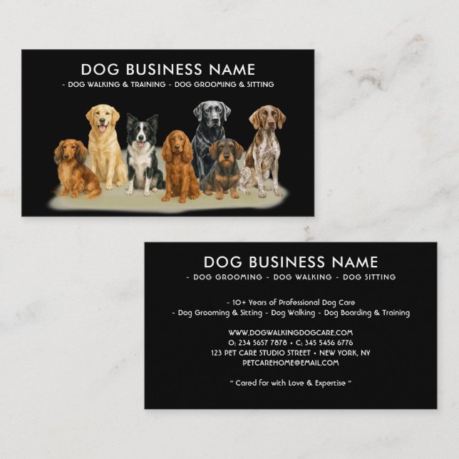 Watercolor Dog Walker Service Business Card (Front/Back)