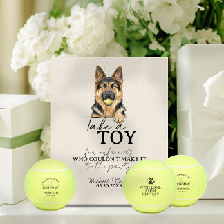 Watercolor Dog Wedding Tennis Ball Favour Pedestal Sign