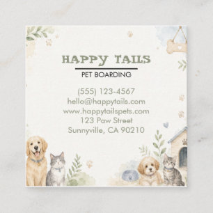 Watercolor Dogs & Cats Custom Pet Boarding Square Business Card