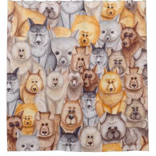 Watercolor Dogs: Whimsical Seamless Fun Shower Curtain