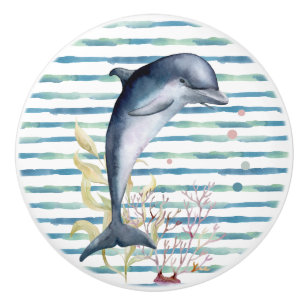 WATERCOLOR DOLPHIN ART BEACH VACATION HOUSE CERAMIC KNOB