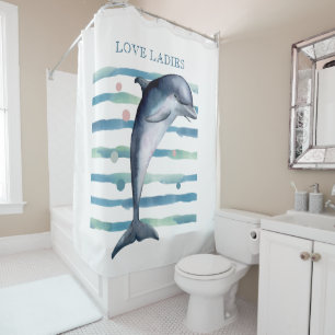 WATERCOLOR DOLPHIN ART BEACH VACATION HOUSE SHOWER CURTAIN