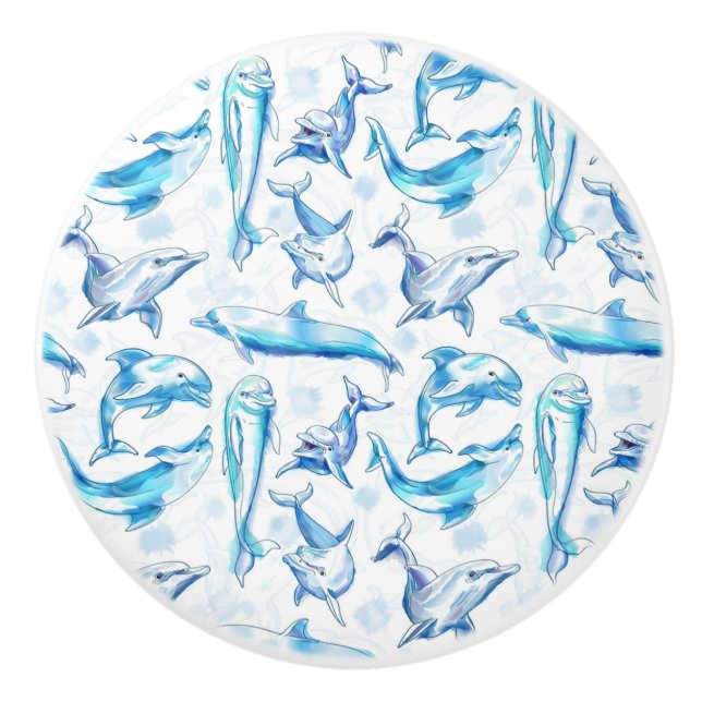 watercolor dolphin fish seamless pattern, dolphin  ceramic knob (Front)