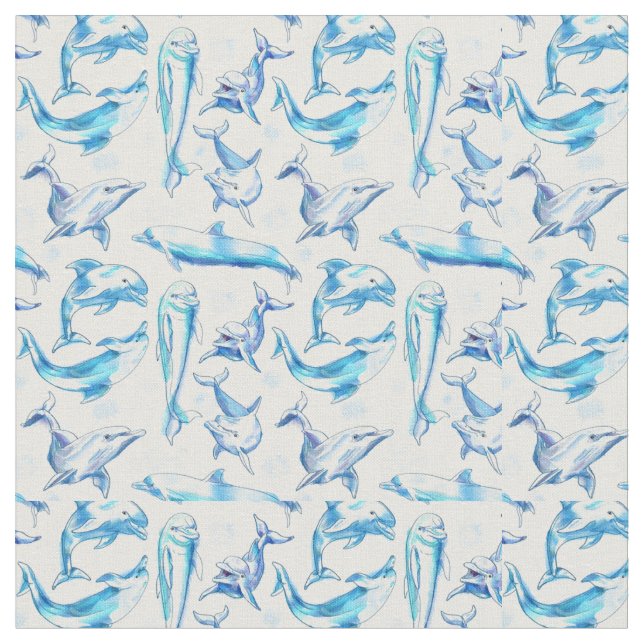 watercolor dolphin fish seamless pattern, dolphin  fabric (Close Up)