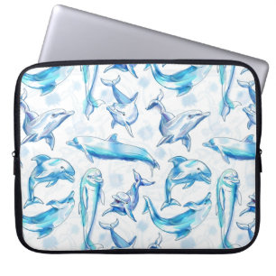 watercolor dolphin fish seamless pattern, dolphin  laptop sleeve
