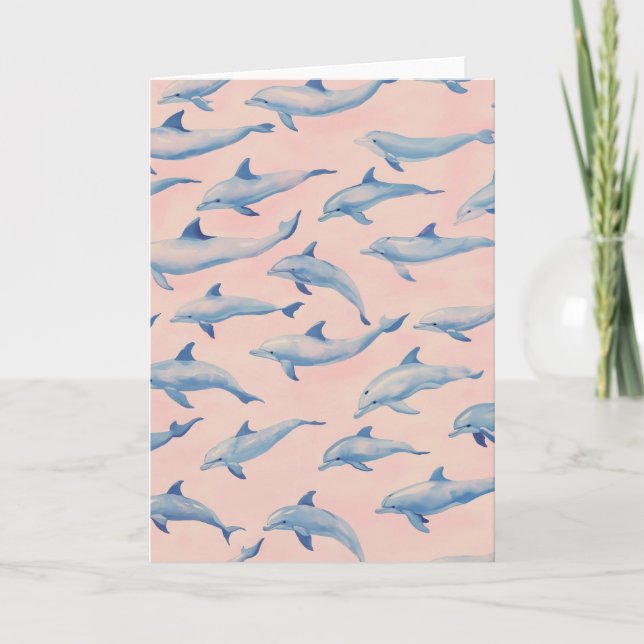 Watercolor Dolphin Pattern Coastal Beach Ocean  Card (Front)