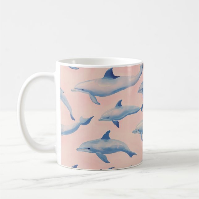 Watercolor Dolphin Pattern Coastal Beach Ocean  Coffee Mug (Left)