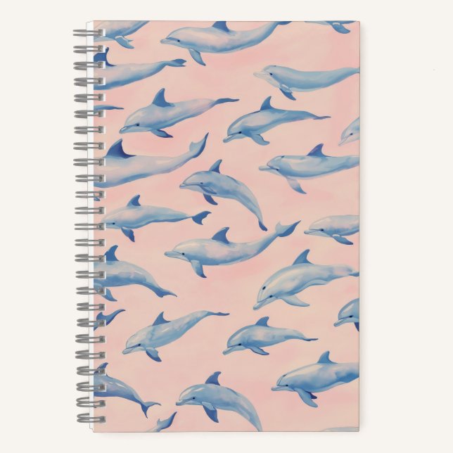 Watercolor Dolphin Pattern Coastal Beach Ocean  Notebook (Front)