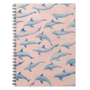 Watercolor Dolphin Pattern Coastal Beach Ocean Notebook