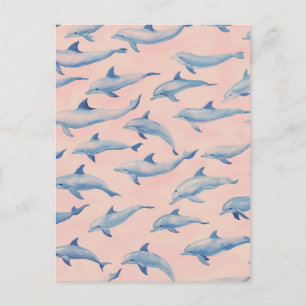 Watercolor Dolphin Pattern Coastal Beach Ocean  Postcard