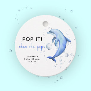 Watercolor dolphin - pop it! when she pops favour tags