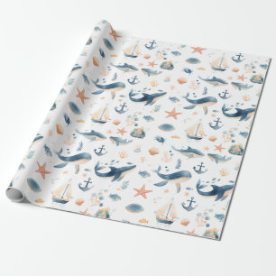 Watercolor Dolphin Seamless Pattern Wrapping Paper
