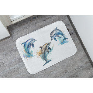 Watercolor Dolphin Trio Bath Mat