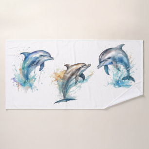 Watercolor Dolphin Trio Bath Towel