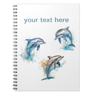 Watercolor Dolphin Trio, custom Notebook
