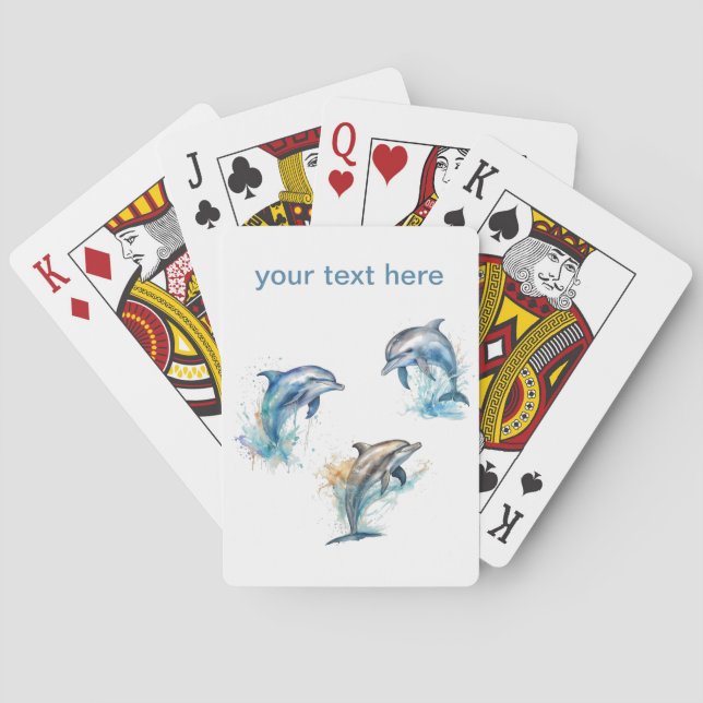 Watercolor Dolphin Trio, custom  Playing Cards (Back)