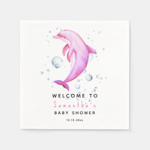 Watercolor dolphin WELCOME TO baby shower Napkin