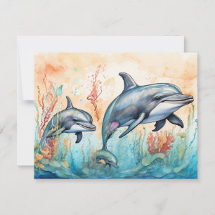 Watercolor dolphins art print card