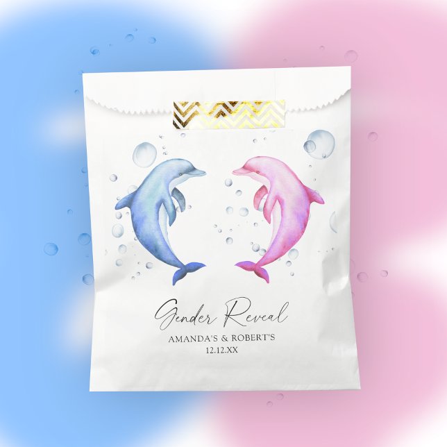 Watercolor Dolphins Gender Reveal Favour Bag (Creator Uploaded)