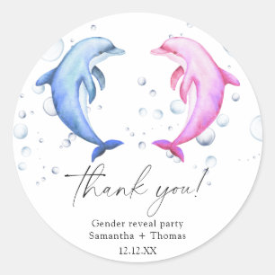 Watercolor Dolphins Gender Reveal Thank you Classic Round Sticker